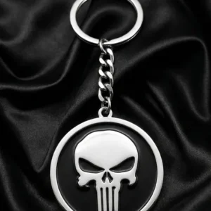 Сребрист метален ключодържател с череп Punisher от стомана