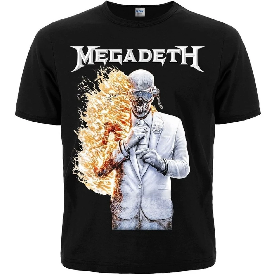 Памучна тениска с рок щампа на талисмана на Megadeth Vic Rattlehead отпред