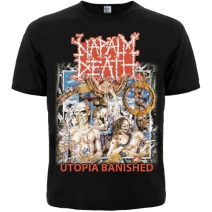 Памучна тениска с рок щампа на обложката на Napalm Death Utopia Banished отпред