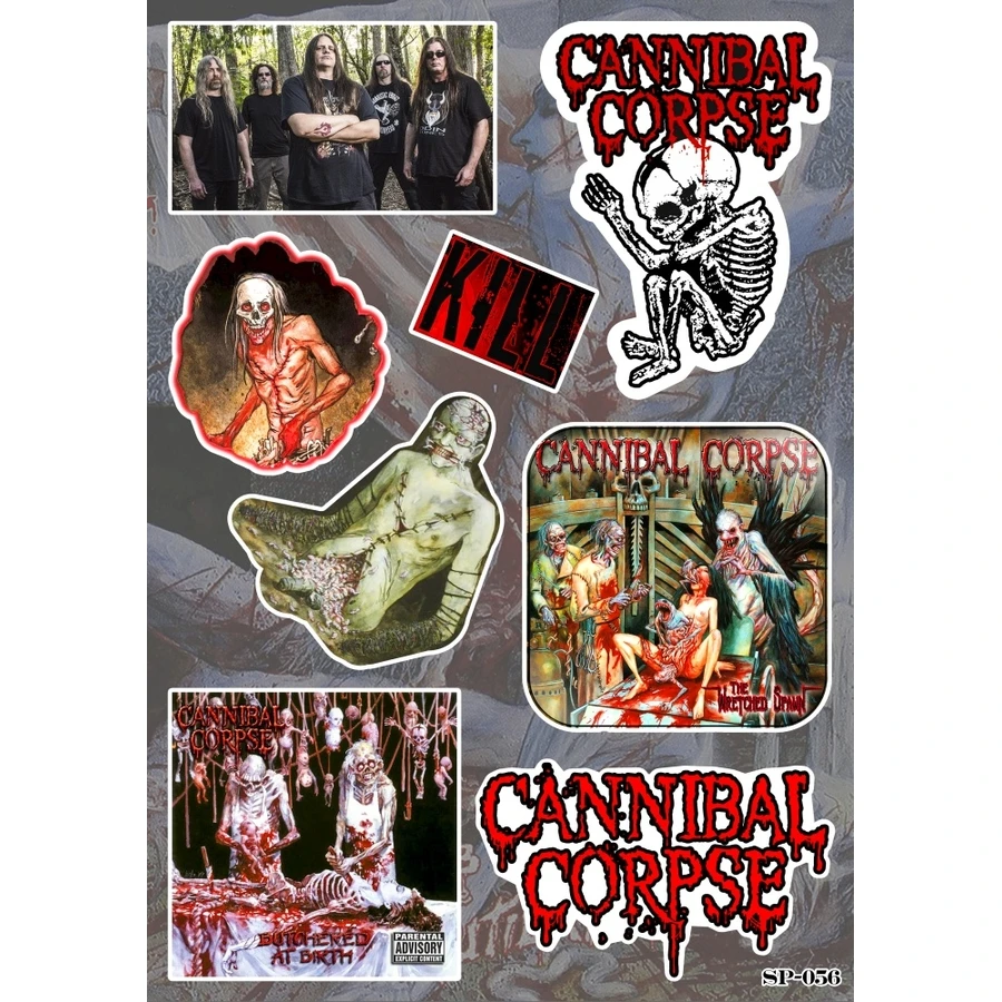 Лист с музикални стикери Cannibal Corpse с албумни обложки и лого