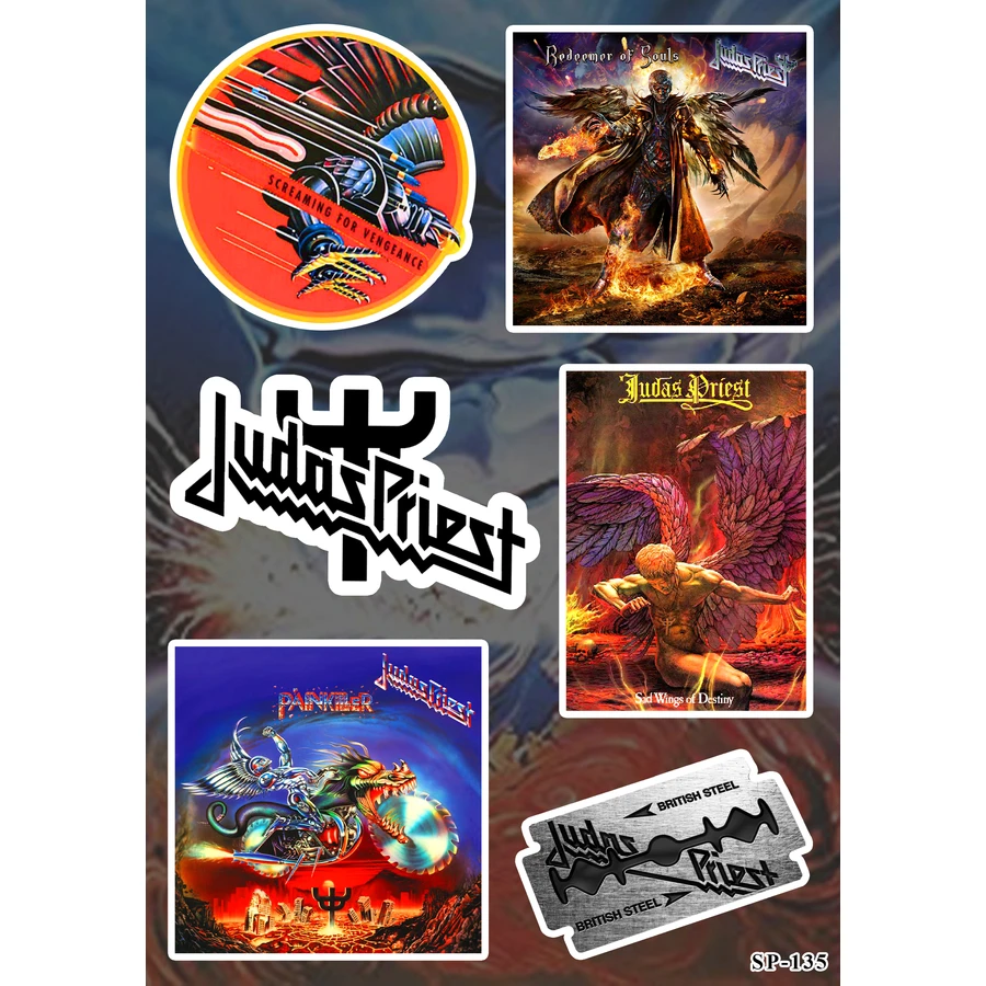 Лист с винилови стикери judas priest комплект формат a5 за декорация на лаптоп и телефон