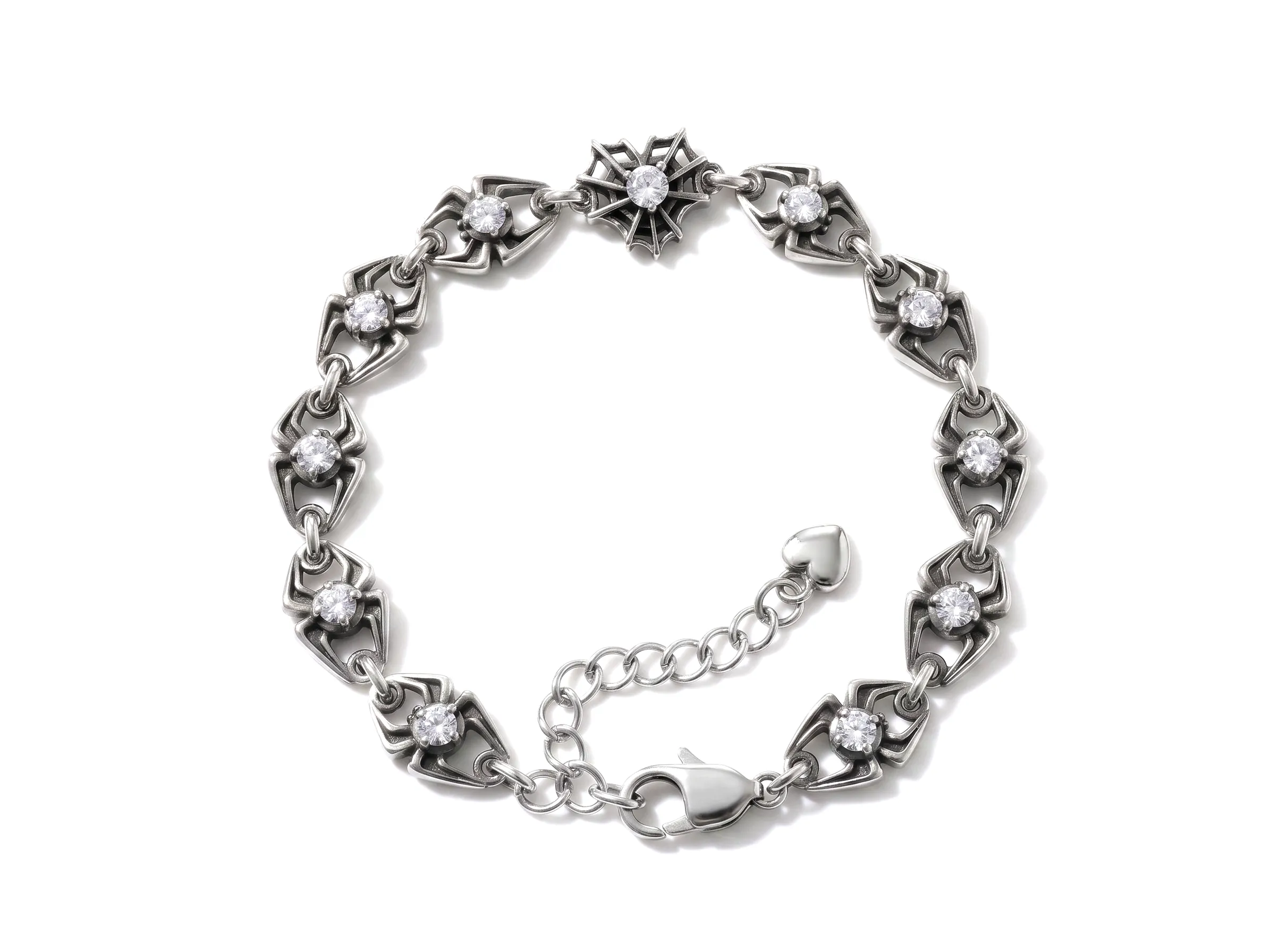 Стоманена гривна с паяци и бели камъни от медицинска стомана