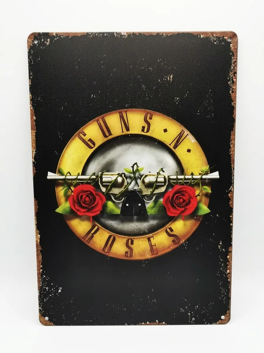 Стилна метална табела Guns N Roses с рокерска емблема и рози