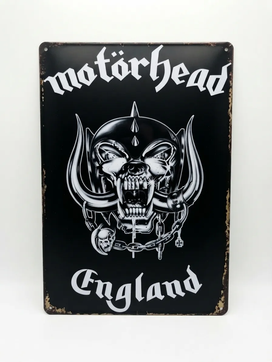 Декоративна табела Motörhead England с черепа Warpig на черен фон