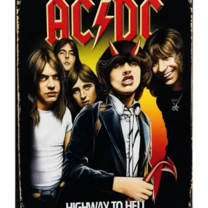 Стилна метална картина ac/dc highway to hell за стена с олекотен дизайн