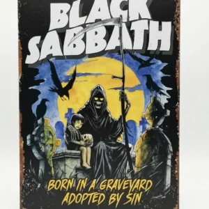 Декоративна метална табела black sabbath с Мрачния жътвар и гробищна графика