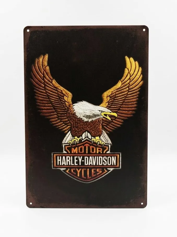 Метална картина Harley Davidson Eagle с графичен орел и лого