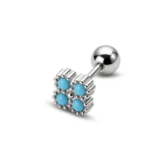 Обеца от медицинска стомана с тюркоазени камъни и винт