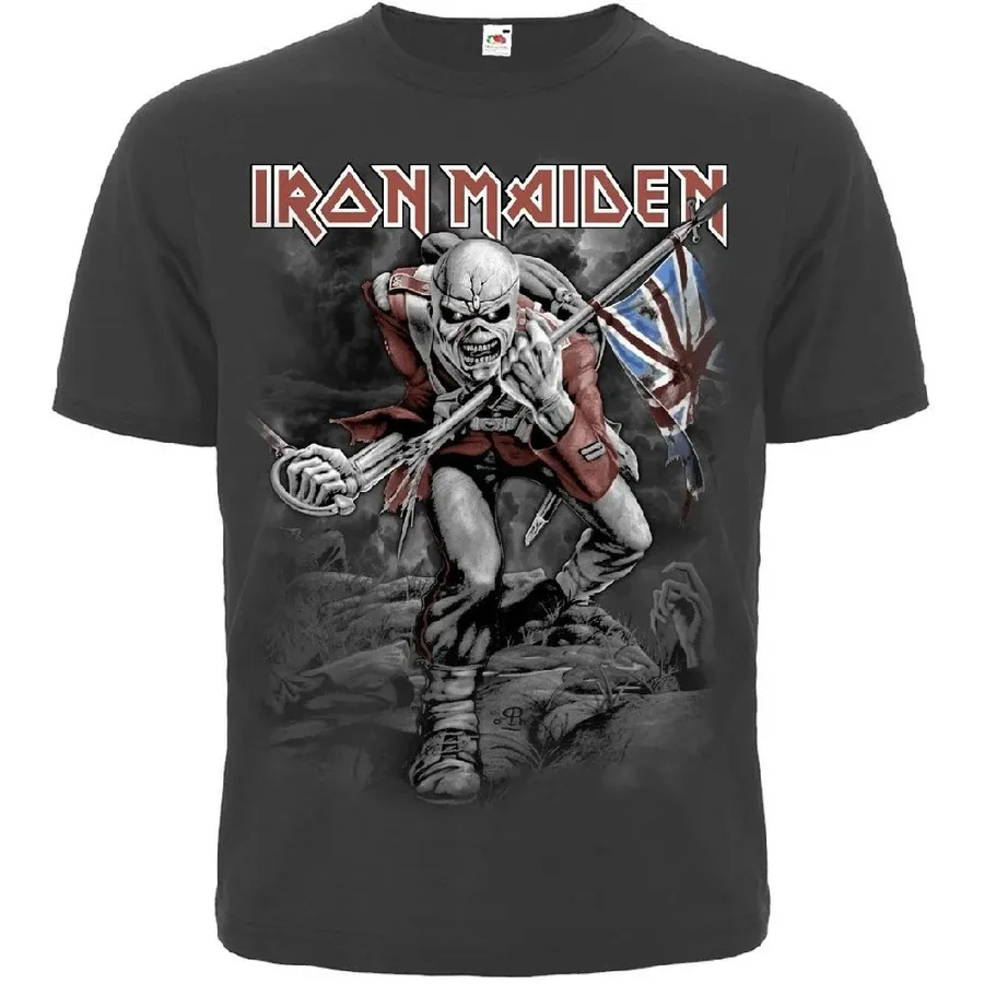 Графитена тениска Iron Maiden The Trooper отпред със ситопечатна щампа
