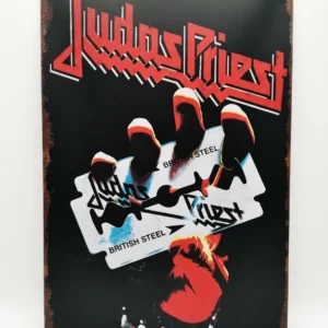 Декоративна табела Judas Priest British Steel с олекотен дизайн и легендарен рок печат за стена