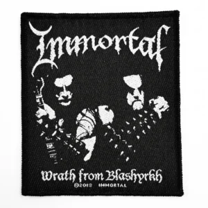 Везана нашивка Immortal Wrath from Blashyrkh с бяла бродерия върху черен плат