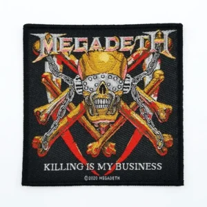 Детайлна везана нашивка Megadeth Killing Is My Business с червени и жълти елементи