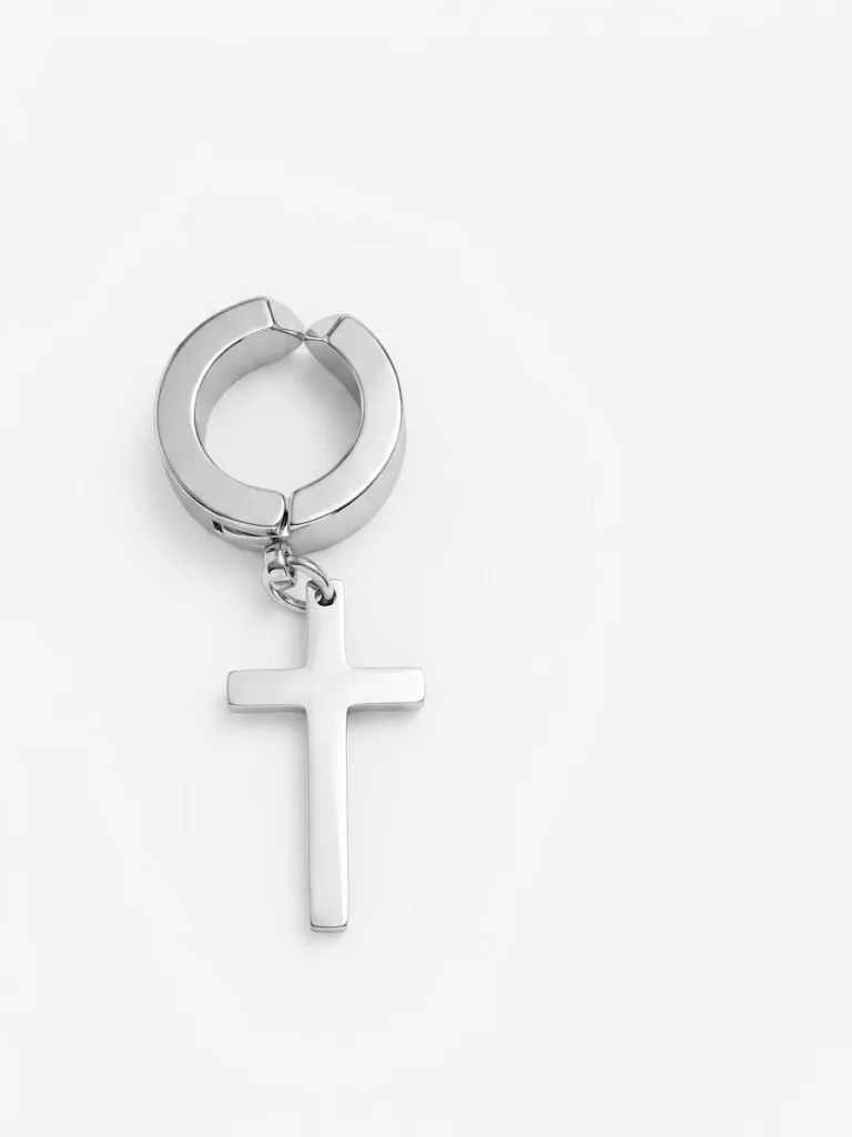Клипс обеца с кръст медицинска стомана за носене без дупка